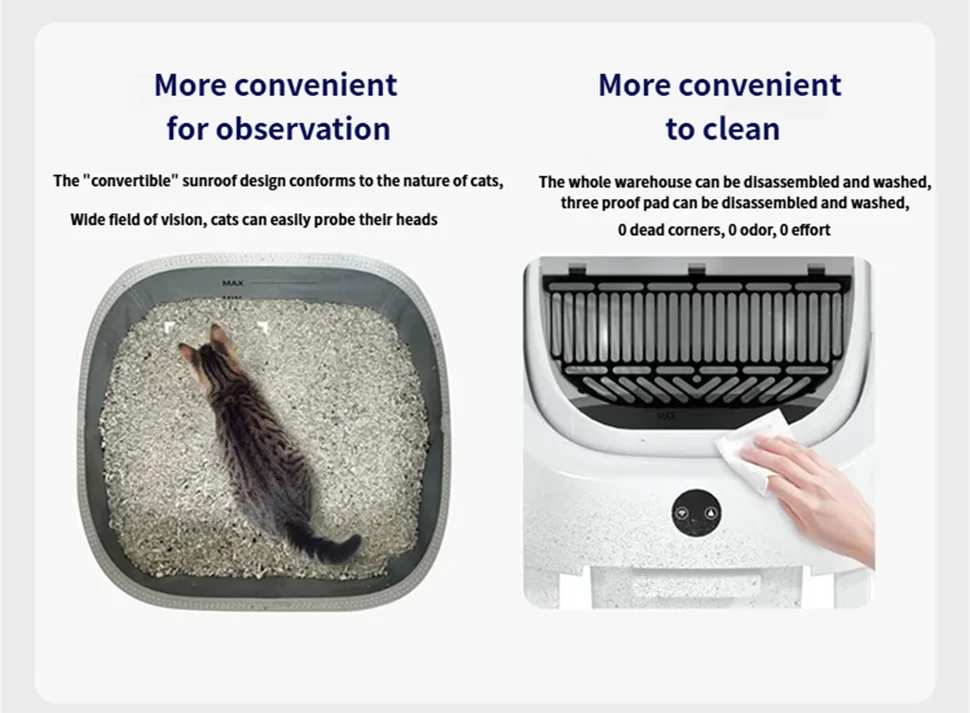 HeyboLux Large Capacity Self Cleaning Cat Litter Box with Safety App Control Odor Free Automatic Smart Open Waste Bin for Cats