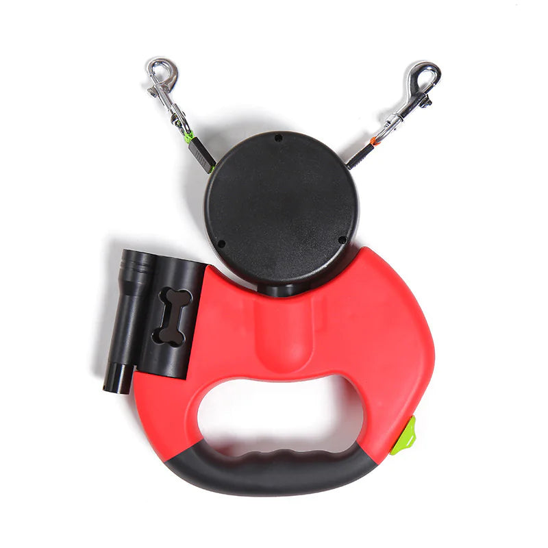 Retractable Dual Dog Leash with Reflective Feature and Flashlight